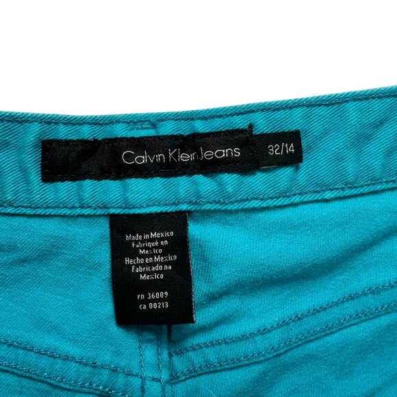 Calvin Klein Jeans Shorts Teal Colored Denim Mid Rise Women's 14 Size 32 Waist - Picture 3 of 11
